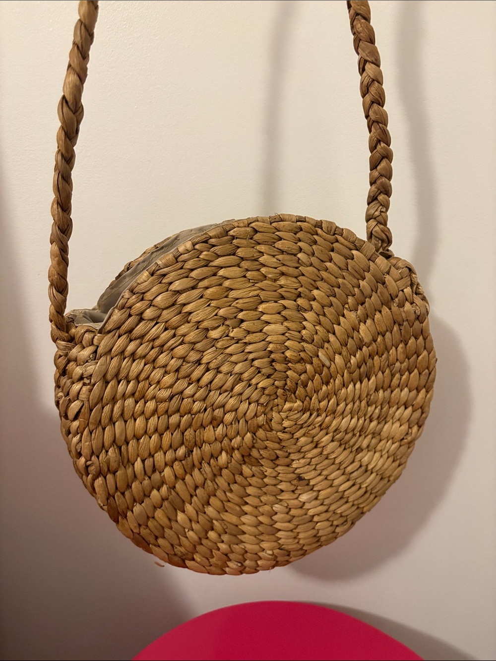 Woven Round Straw Crossbody Bag in Tan